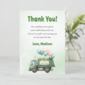 Vuilniswagen verjaardagsfeestje bedankt kaart (Staand voorkant)