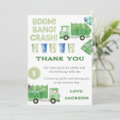 Vuilniswagen verjaardagsfeestje bedankt kaart (Staand voorkant)