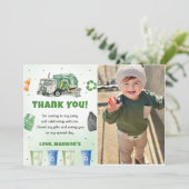 Vuilniswagen verjaardagsfeestje bedankt kaart (Staand voorkant)