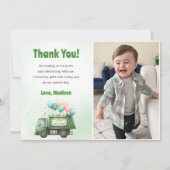 Vuilniswagen verjaardagsfeestje bedankt kaart (Voorkant)
