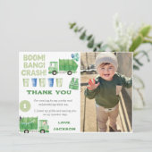 Vuilniswagen verjaardagsfeestje bedankt kaart (Staand voorkant)