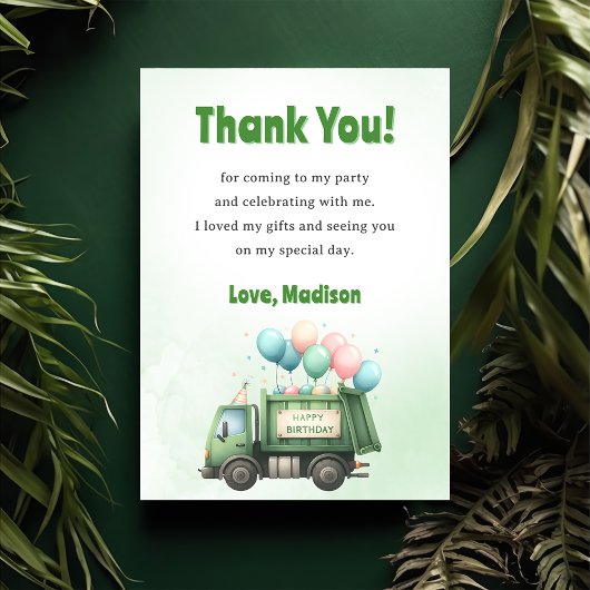 Vuilniswagen verjaardagsfeestje bedankt kaart
