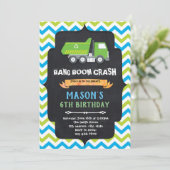 Vuilniswagen verjaardagsfeestje uitnodiging (Staand voorkant)