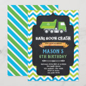 Vuilniswagen verjaardagsfeestje uitnodiging (Voorkant / Achterkant)