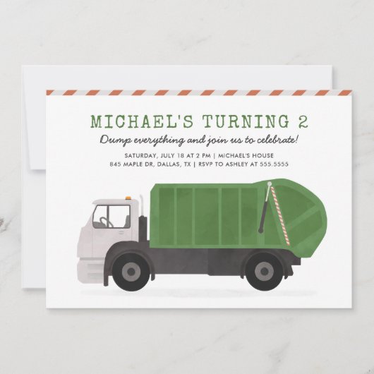 Vuilniswagen verjaardagsuitnodiging kaart (Voorkant)
