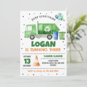 Vuilniswagen verjaardagsuitnodiging kaart (Staand voorkant)