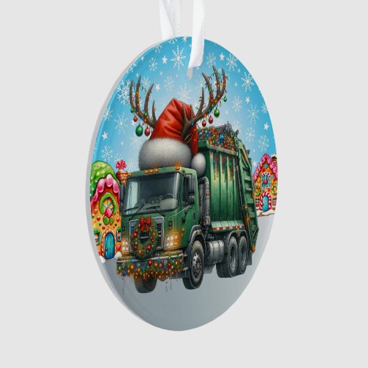 Vuilniswagen voor afvalbeheer ornament (voorkant)