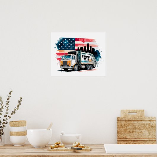 Vuilniswagen voor Trump Poster (Keuken)