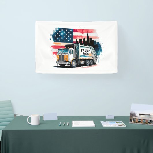 Vuilniswagen Voor Trump Spandoek (Beurs)