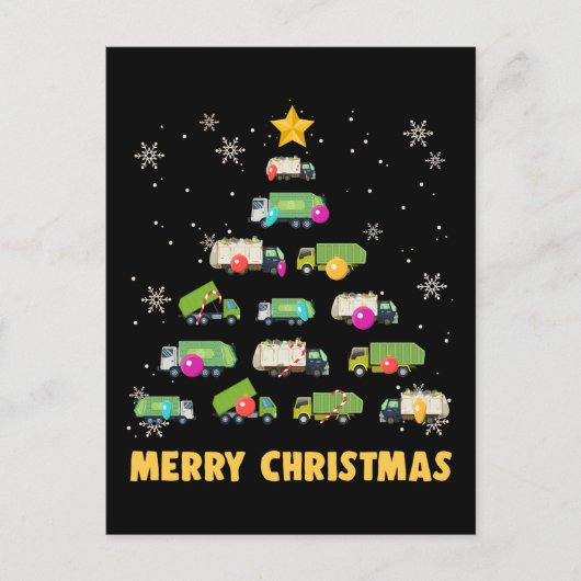 Vuilniswagens met kerstboomschoen briefkaart (Voorkant)