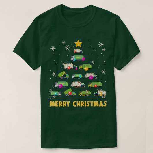 Vuilniswagens met kerstboomschoen t-shirt (Design voorkant)