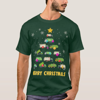 Vuilniswagens met kerstboomschoen t-shirt