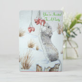 Vuilveldmuis met bessen sneeuwend wild kaart (Staand voorkant)