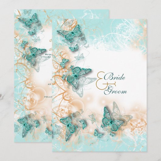 Vuilvliegthema bruiloft goud kaart (Voorkant / Achterkant)