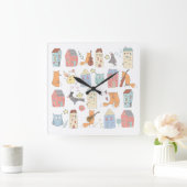 Vuilvossen/uilen/stallen/kinderen/roestvrij wit vierkante klok (Huis)