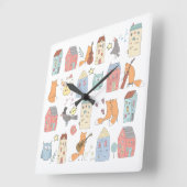 Vuilvossen/uilen/stallen/kinderen/roestvrij wit vierkante klok (Hoek)