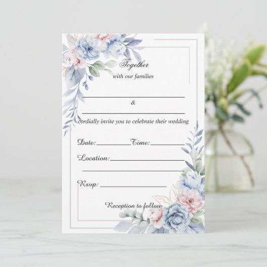 Vul blanco bloemenbruiloft uitnodiging in (Staand voorkant)