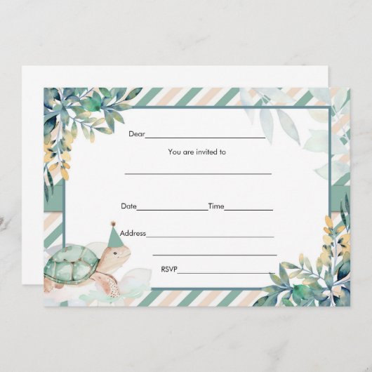 Vul blanco schildpad uitnodiging goud en groen (Voorkant / Achterkant)