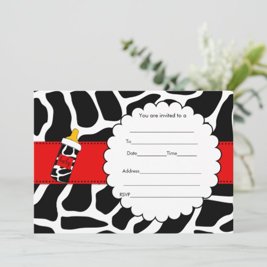 Vul blanco uitnodiging koeienhuid baby shower rood (Staand voorkant)