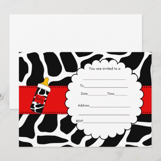 Vul blanco uitnodiging koeienhuid baby shower rood (Voorkant / Achterkant)