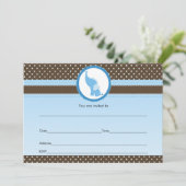 Vul blanco uitnodiging olifant blauw bruin (Staand voorkant)