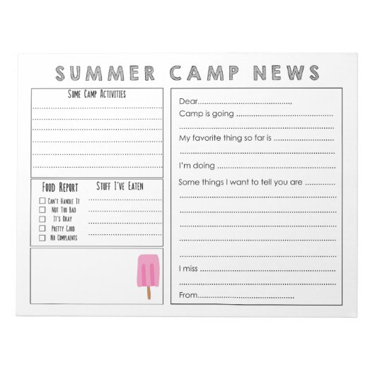 Vul Camp Letter in - Cute Summer Camp Briefpapier Notitieblok (Voorkant)