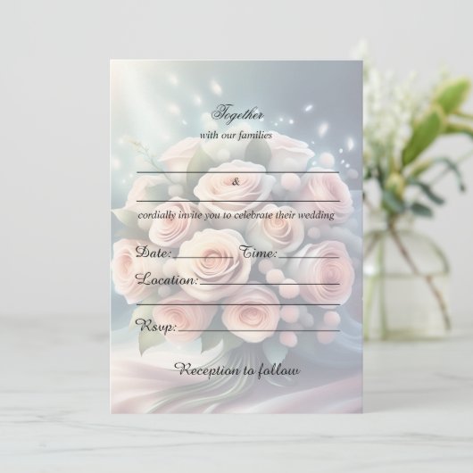 Vul de blanco bloemenbruiloft uitnodiging in (Staand voorkant)