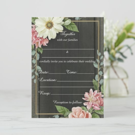 Vul de blanco bloemenrustieke bruiloft uitnodiging (Staand voorkant)