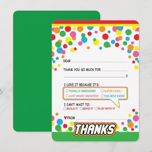 Vul de blanco kaart met dank in voor kinderen van (Voorkant / Achterkant)