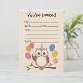 Vul de blanco uil verjaardagsuitnodiging in kaart (Staand voorkant)