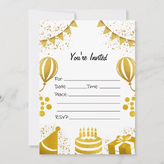Vul de blanco verjaardag goudfolie uitnodiging in (Voorkant)