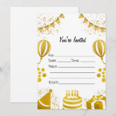 Vul de blanco verjaardag goudfolie uitnodiging in (Voorkant / Achterkant)