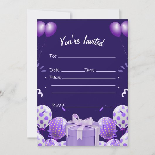 Vul de blanco verjaardagsuitnodiging in kaart (Voorkant)