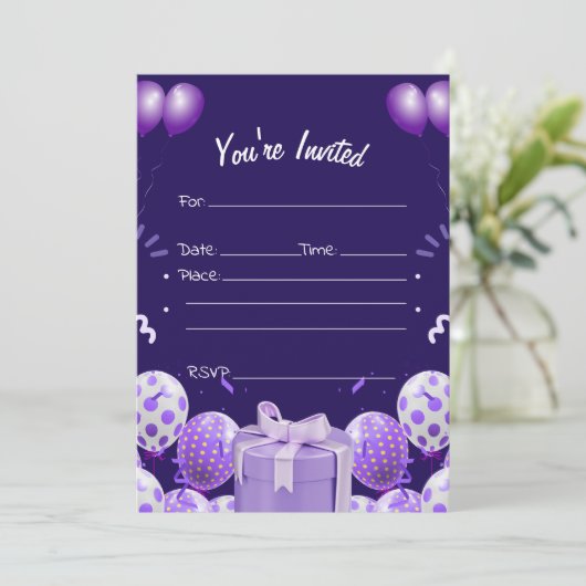 Vul de blanco verjaardagsuitnodiging in kaart (Staand voorkant)