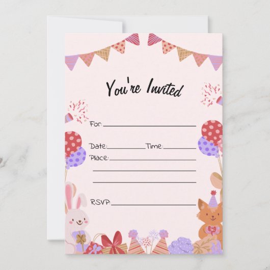 Vul de blanco verjaardagsuitnodiging in kaart (Voorkant)