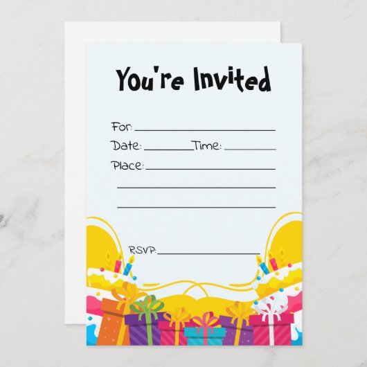 Vul de blanco verjaardagsuitnodiging in kaart (Voorkant / Achterkant)