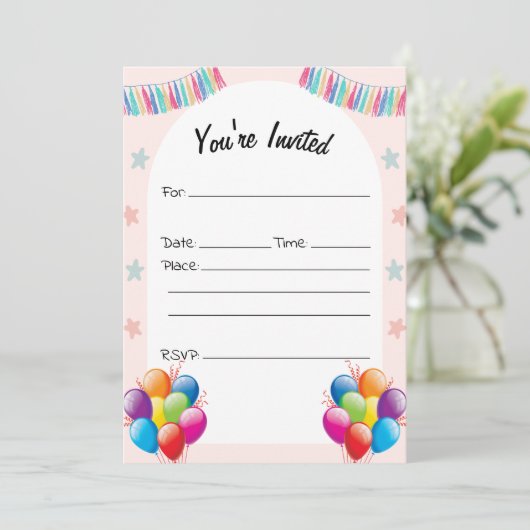 Vul de blanco verjaardagsuitnodiging in kaart (Staand voorkant)