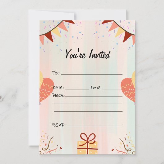 Vul de blanco verjaardagsuitnodiging in kaart (Voorkant)