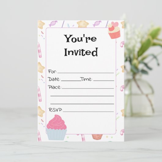 Vul de blanco verjaardagsuitnodiging in kaart (Staand voorkant)