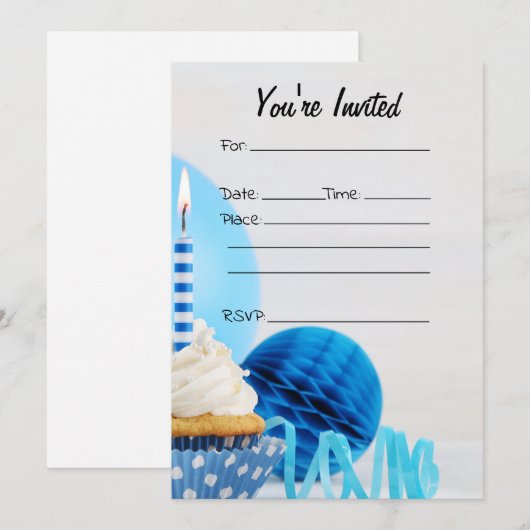 Vul de blanco verjaardagsuitnodiging in kaart (Voorkant / Achterkant)