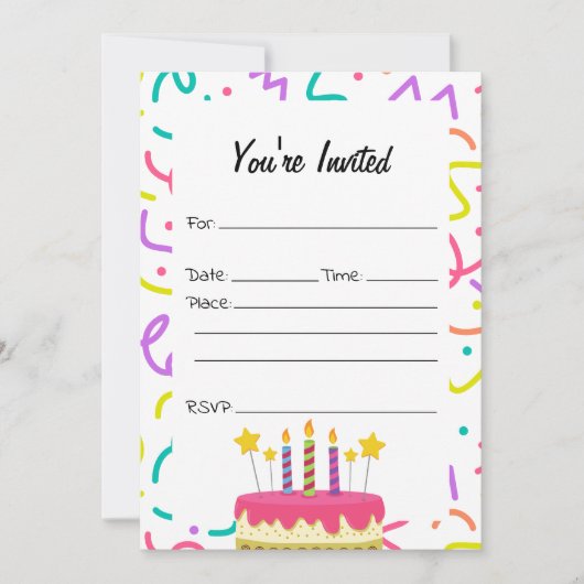 Vul de blanco verjaardagsuitnodiging in kaart (Voorkant)