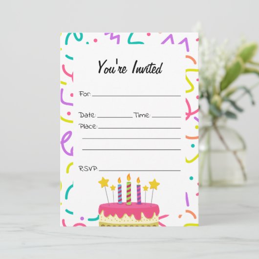 Vul de blanco verjaardagsuitnodiging in kaart (Staand voorkant)