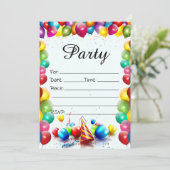 Vul de blanco verjaardagsuitnodiging in kaart (Staand voorkant)