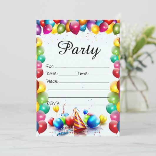 Vul de blanco verjaardagsuitnodiging in kaart (Staand voorkant)