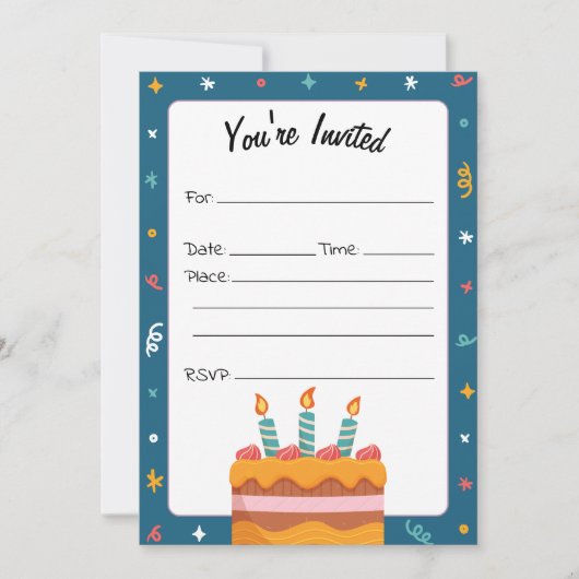 Vul de blanco verjaardagsuitnodiging in kaart (Voorkant)