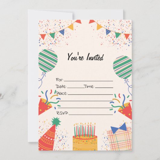 Vul de blanco verjaardagsuitnodiging in kaart (Voorkant)