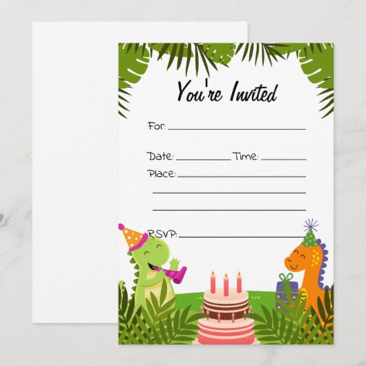 Vul de blanco verjaardagsuitnodiging in kaart (Voorkant / Achterkant)