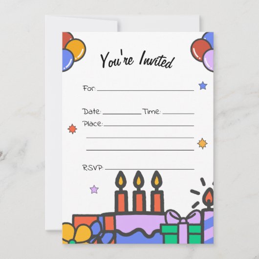 Vul de blanco verjaardagsuitnodiging in kaart (Voorkant)