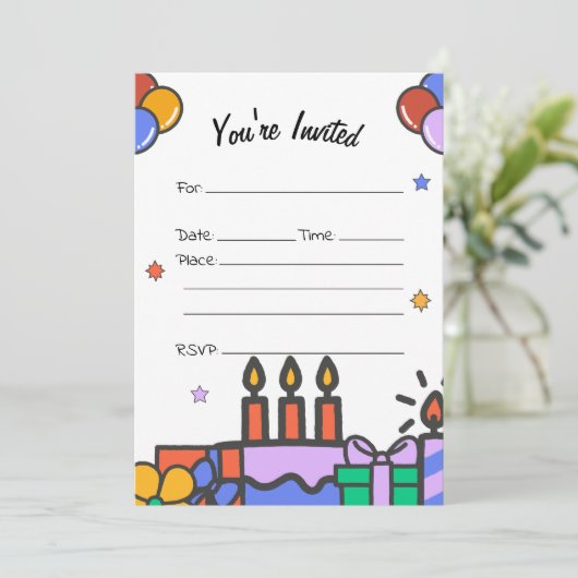 Vul de blanco verjaardagsuitnodiging in kaart (Staand voorkant)