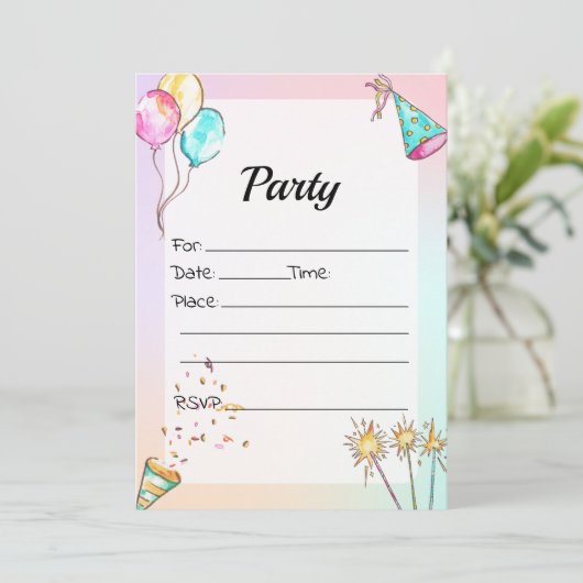 Vul de blanco verjaardagsuitnodiging in kaart (Staand voorkant)